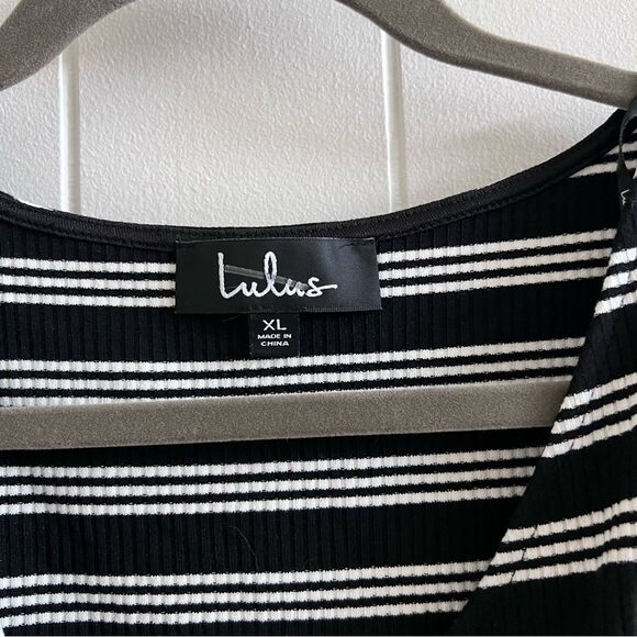 Lulu's A Friend Like You Black Striped Ribbed Romper - Picture 3 of 11